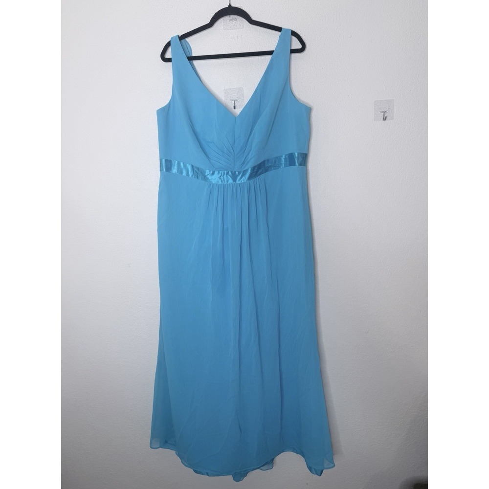 Davids Bridal Formal Dress Womens Size 20 Blue Chiffon Wedding Bridesmaid - Picture 2 of 13
